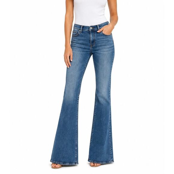 Express Denim - Express 70s Flare Mid Rise Jeans Blue Wash Stretch Denim Size 4R